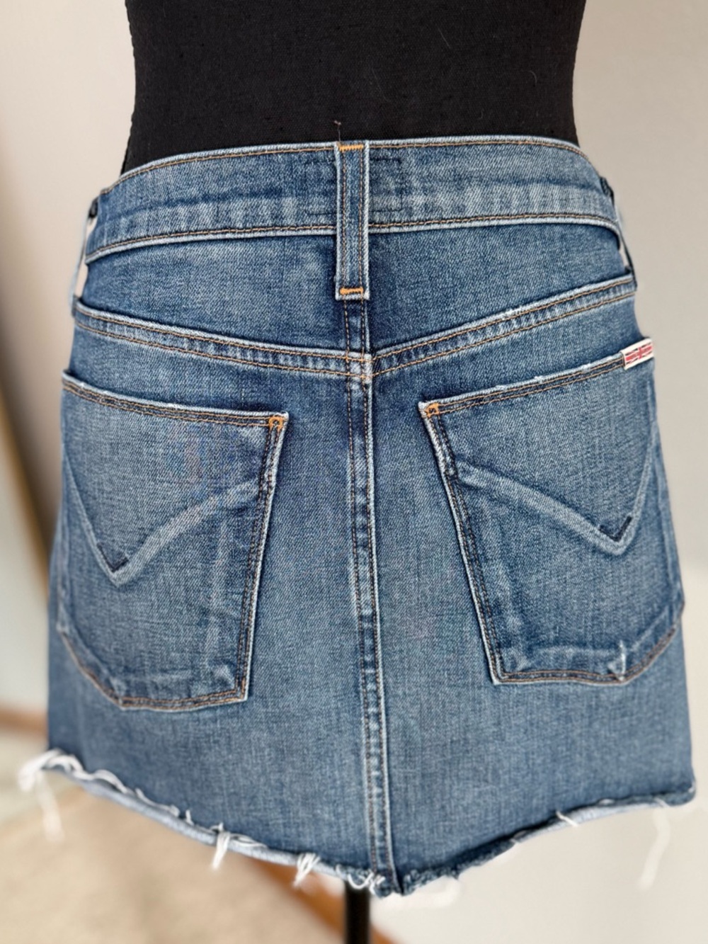 Hudson Jeans Denim Mini Skirt Raw Hem Distressed Blue Size 24